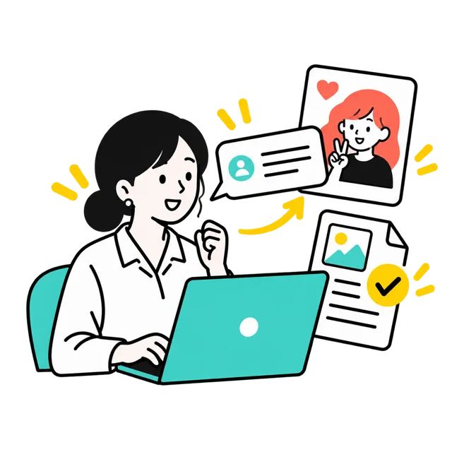 投稿者へ丁寧に連絡し、その後の状況を確認する担当者のイラスト