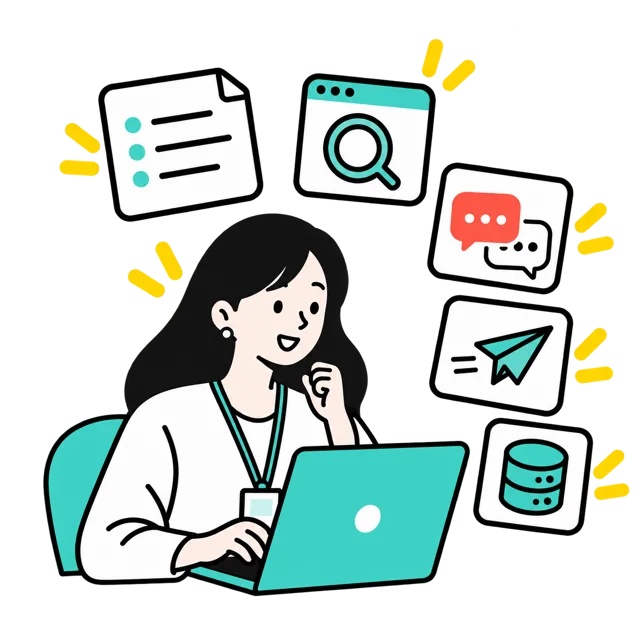 判断基準をもとに投稿確認や問い合わせ対応を行うPanezyの運用担当者のイラスト